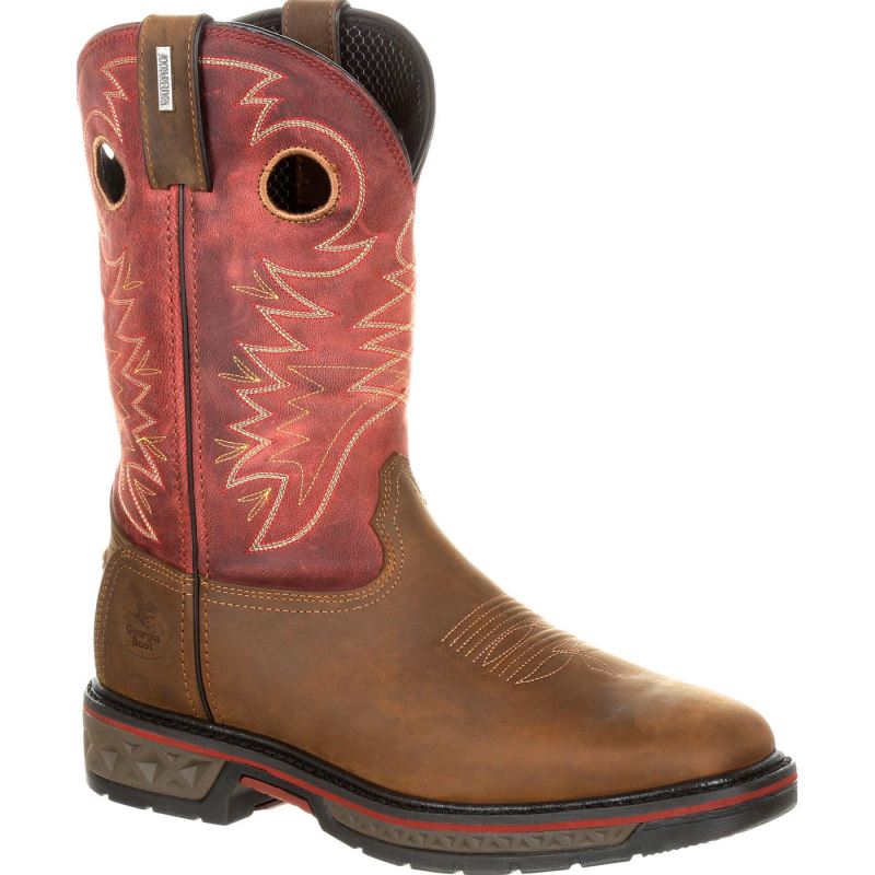 Georgia Boot Carbo-Tec Waterproof Pull-on Boot-Brown And Red