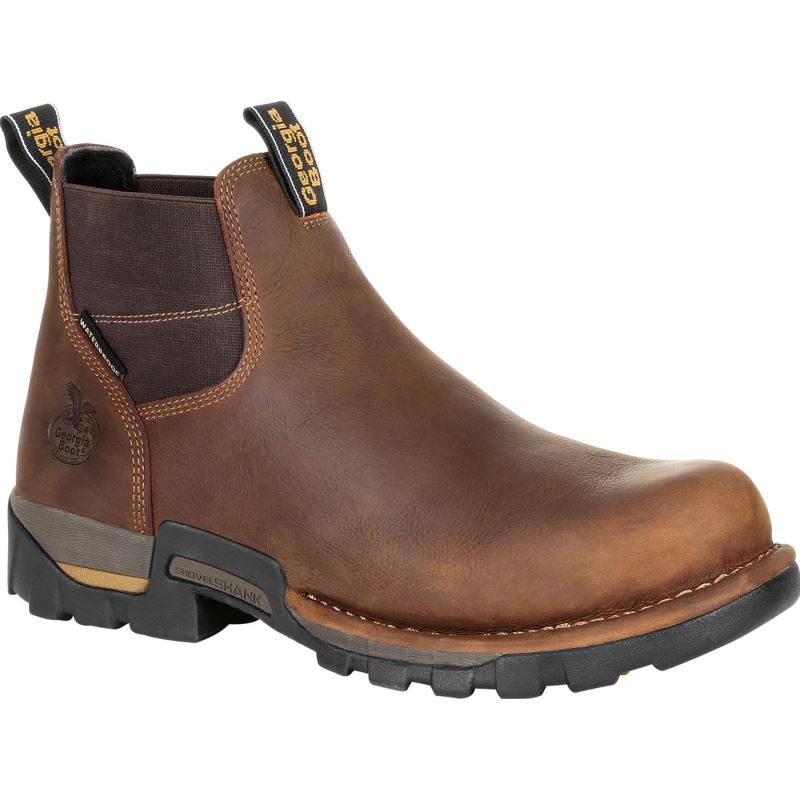 Georgia Boot Eagle One Steel Toe Waterproof Chelsea Work Boot-Brown