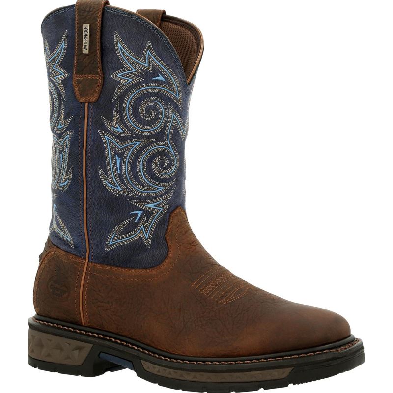 Georgia Boot Carbo-Tec LT Waterproof Pull On Boot-Brown And Navy