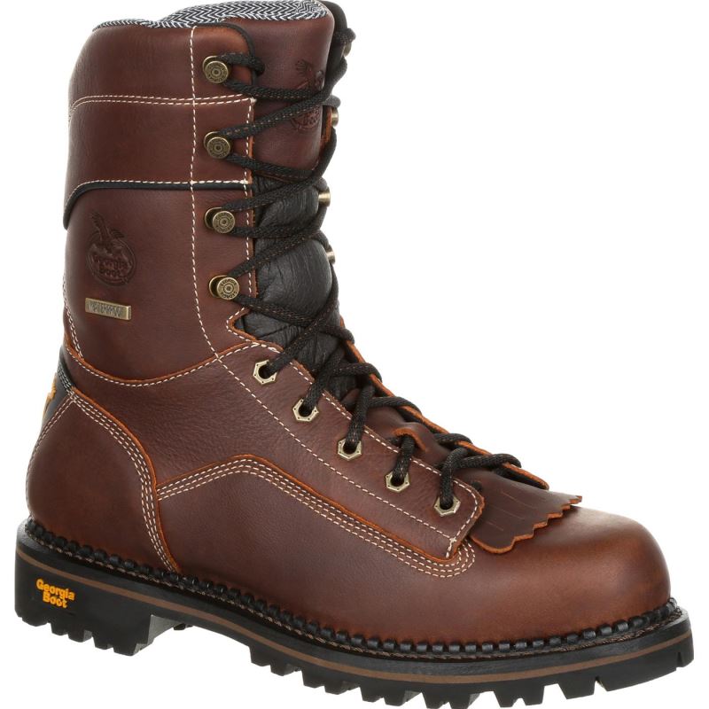 Georgia Boot AMP LT Logger Composite Toe Low Heel Waterproof Work Boot-Brown