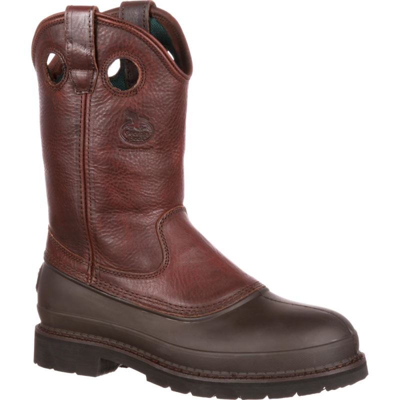 Georgia Boot Muddog Steel Toe Wellington Work Boot-Soggy Brown