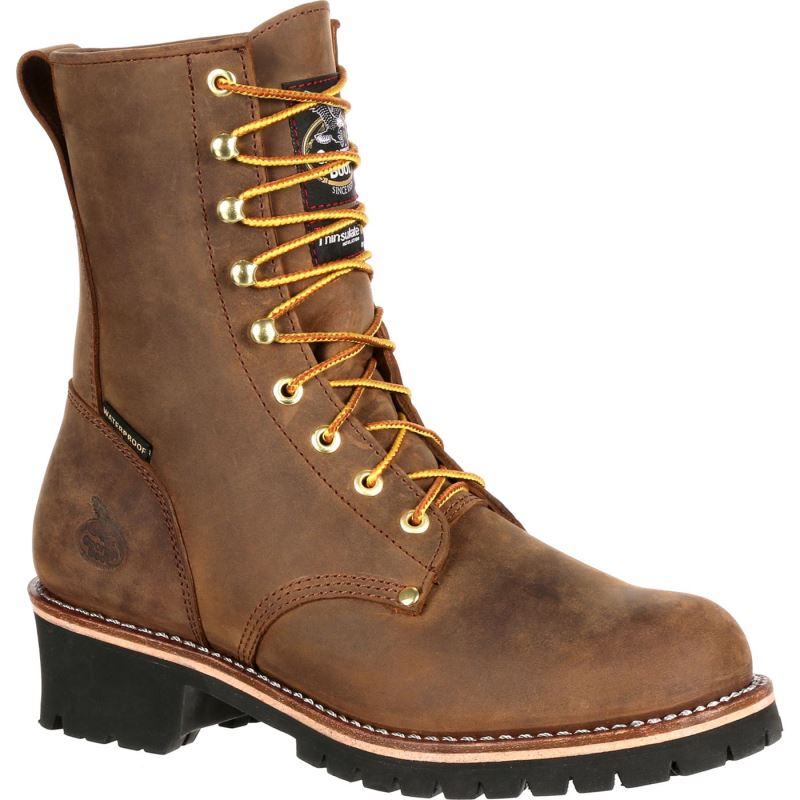 Georgia Boot Steel Toe Waterproof 400G Insulated Logger Work Boot-Brown