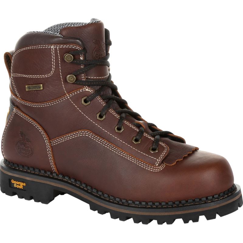 Georgia Boot AMP LT Logger Low Heel Waterproof Work Boot-Brown