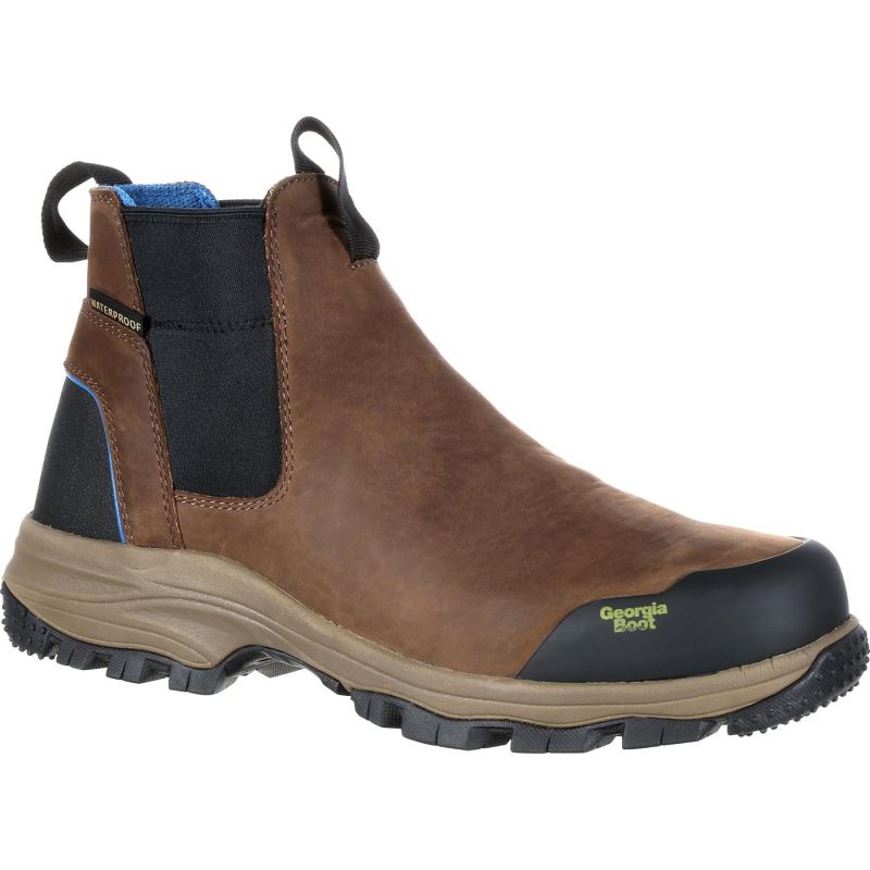 Georgia Boot Blue Collar Chelsea Waterproof Work Romeo Boot-Dark Brown