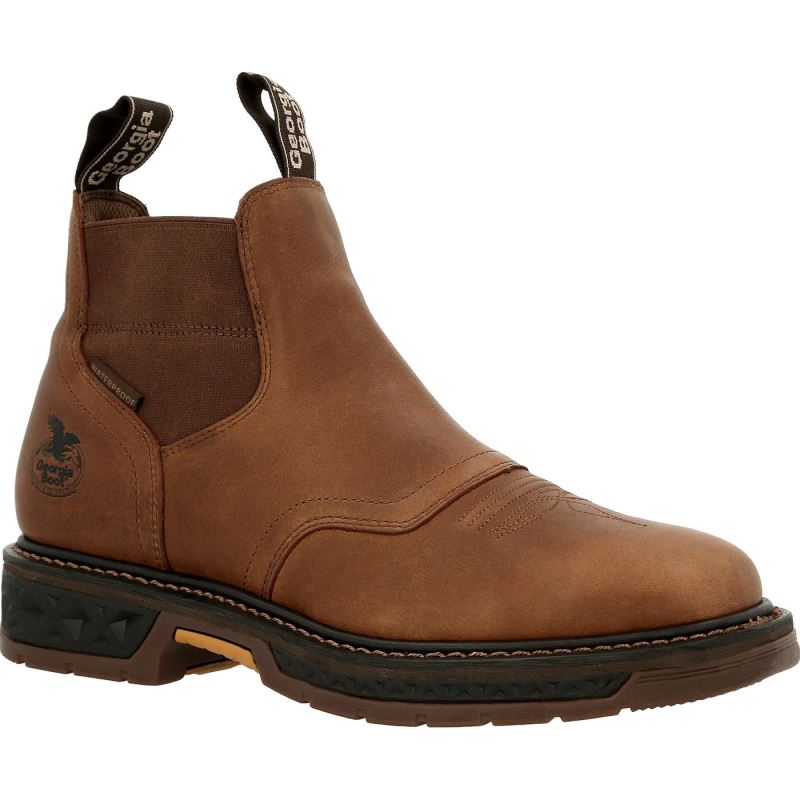 Georgia Boot Carbo-Tec LT Waterproof Chelsea Work Boot-Brown