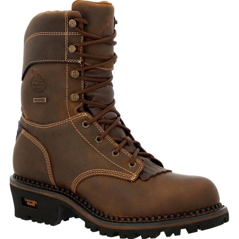 Georgia Boot AMP LT Logger Composite Toe Insulated Waterproof Work Boot-Brown