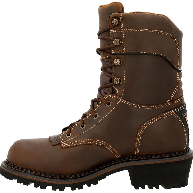 Georgia Boot AMP LT Logger Composite Toe Insulated Waterproof Work Boot-Brown
