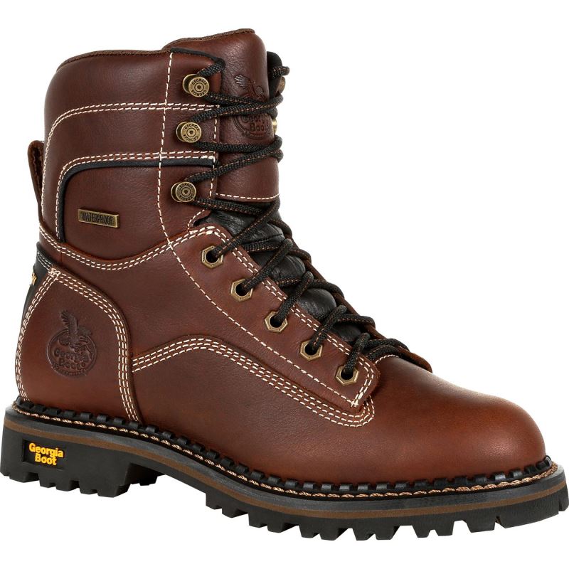 Georgia Boot AMP LT Logger Women's Waterproof Low Heel Logger Boot-Brown