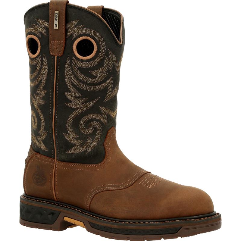 Georgia Boot Carbo-Tec LT Waterproof Pull-On Work Boot-Black And Brown