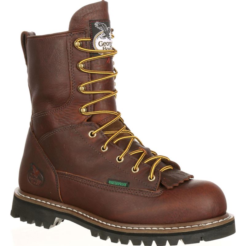 Georgia Boot Steel Toe Waterproof Lace-To-Toe Work Boot-Chocolate