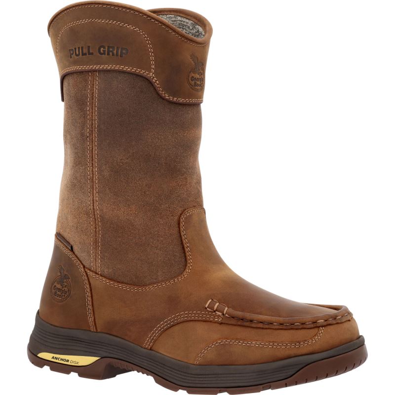 Georgia Boot Athens SuperLyte Alloy Toe Waterproof Wellington Pull-On-Brown