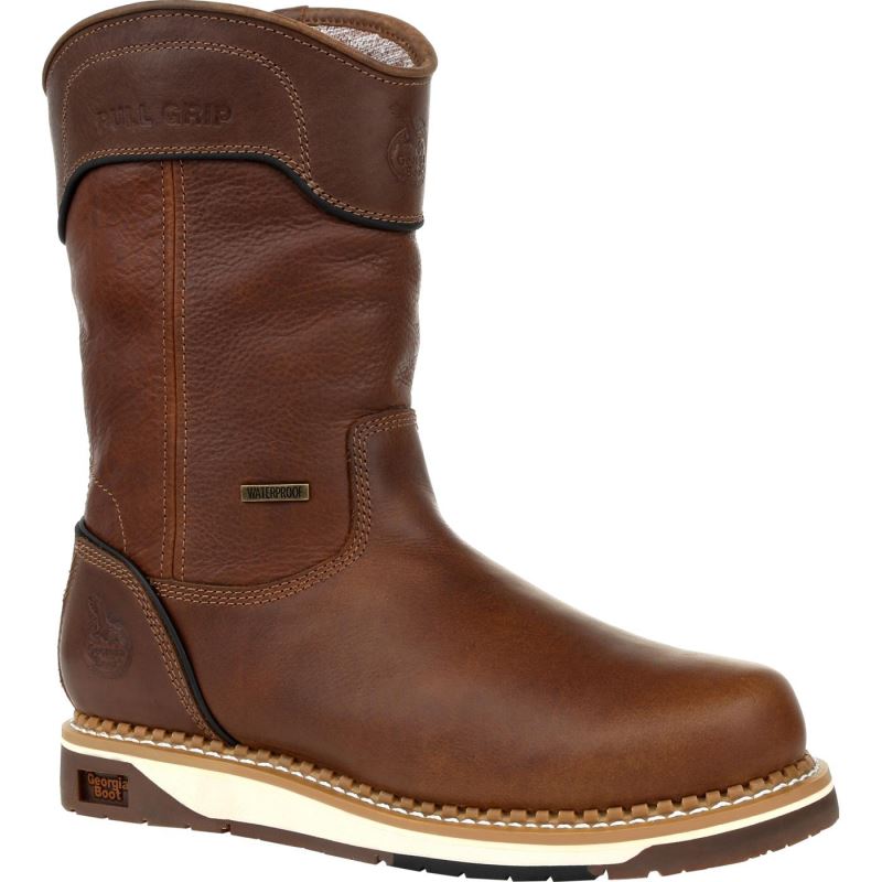 Georgia Boot Amp LT Wedge Steel Toe Waterproof Pull On Work Boot-Brown