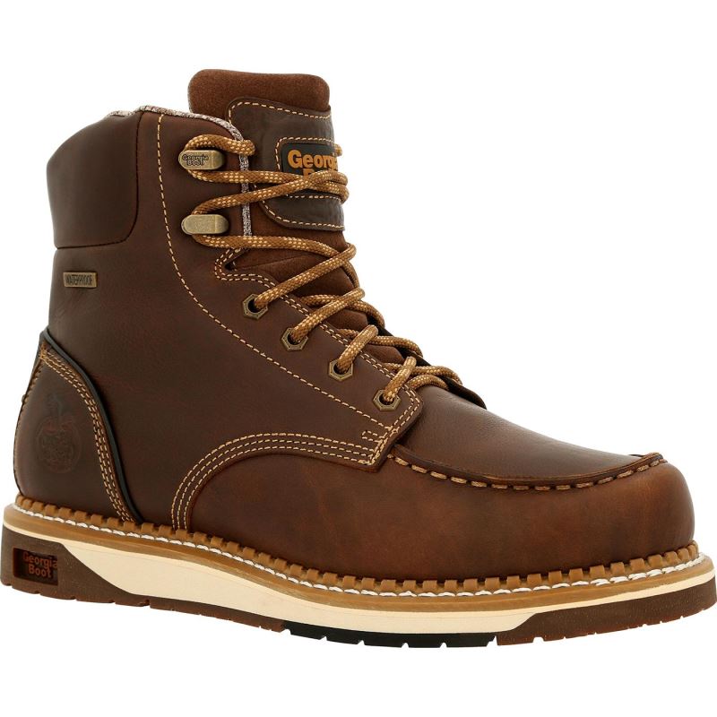 Georgia Boot AMP LT Wedge Waterproof Moc-Toe Work Boot-Brown