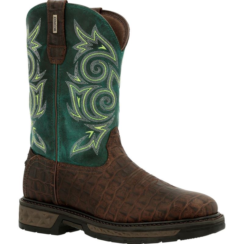 Georgia Boot Carbo-Tec LT Waterproof Pull-On Boot-Brown And Green